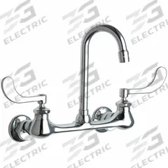 CHICAGO FAUCETS Gooseneck Kitchen/Bathroom Faucet: Wall, Widespread, Cast Brass, Polished Chrome (MPN 631-ABCP). Key specifications — Color/Finish: Polished Chrome; Series: 631; Includes: Mounting Hardware.