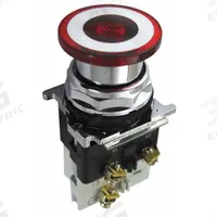EATON Emergency Stop Push Button: Illuminated, Mushroom Head Profile, Metallic, 30 mm, 1NC (MPN 10250T597LRD2A-71X). Key specifications — Brand: EATON; Action: Maintained/Maintained; Series: 10250T; Push Button Material Type: Metallic.
