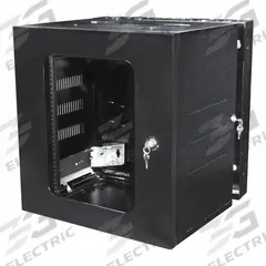 HUBBELL Cabinet: 19 Rack Units, 36 in x 26 3/8 in x 20 in, Wall Mount, Black Powder Coated, Steel (MPN HSQ36). Key specifications — Brand: HUBBELL; Includes: Locking Door with Acrylic Sheet Window; Material: Steel; Features_Broad: Quadcab Series; Window Door.