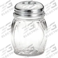 TABLECRAFT PRODUCTS COMPANY Swirl Shaker: 6 oz Capacity, Glass, Clear, 3 1/2 in Overall Ht, Clear (MPN 260). Key specifications — Color: Clear; Brand: TABLECRAFT PRODUCTS COMPANY; Body Material: Glass; Product Type: Shaker with Slotted Top.