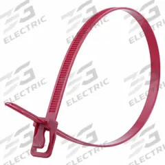 RETYZ Releasable Cable Tie: Maroon, 24 in Lg, Max. 181 mm Bundle Dia., 120 lb Rated, 100 PK (MPN WKT-S24MR-TA). Key specifications — Outdoor Use: No; Color: Maroon; Brand: RETYZ; Pack: Large Pack.