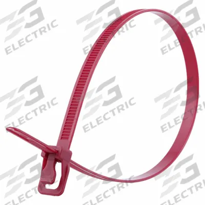 RETYZ Releasable Cable Tie: Maroon, 24 in Lg, Max. 181 mm Bundle Dia., 120 lb Rated - Plenum Push-Release Cable Ties