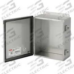 HOFFMAN Enclosure: 316L Stainless Steel, 16 in x 14 in x 6 in, NEMA 12/3R/4/4X, Solid Cover, Hinged (MPN A1614CHNFSS6). Key specifications — Brand: HOFFMAN; Closure Method: Clamps; Enclosure Material: 316L Stainless Steel; Knockouts: Not Included.