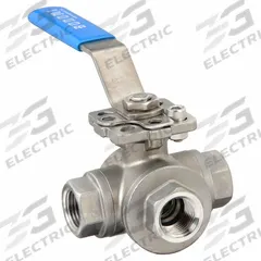 BONOMI Manual Three-Way Ball Valve: 1/2 in, CF8M Stainless Steel, L Flow, FNPT x FNPT x FNPT (MPN 966N-1/2"). Key specifications — Brand: BONOMI; Handle: Locking Lever.