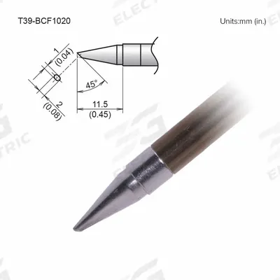 HAKKO Tinned Face Soldering Tip: T39 Series, Bevel, 2 mm W - T39 Series Soldering Tips