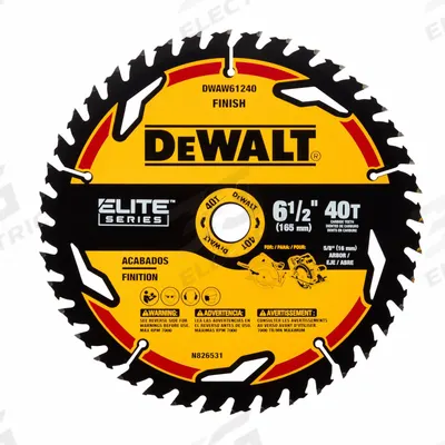 DEWALT Circular Saw Blade: 6 1/2 in Blade Dia., 40 Teeth, 0.07 in Cut Wd, 5/8 in Arbor Size - Wood-Cutting Blades