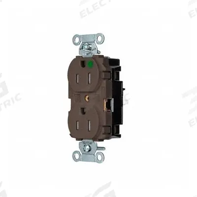 HUBBELL Receptacle: Hospital Grade, Duplex, 5-15R, Brown, 125V AC, 15 A - General Purpose Receptacles