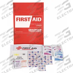 FIRST AID ONLY First Aid Kit and Housing: Industrial, 5 People Served, 38 Components, Fabric (MPN 54530). Key specifications — Adhesive Bandages Included: (2) Butterfly Wound Closures; Application: Industrial; Brand: FIRST AID ONLY; Housing Color: Red; Housing Material: Fabric; Includes Oral or Inhalant Medication: Medication Included; Mountable: Portable; Oral and Inhalant Medicinals Included: (2) Non-Aspirin Pain Relievers.