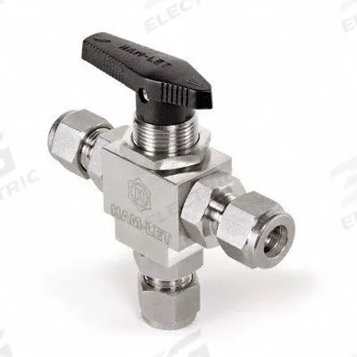HAM-LET Manual Three-Way Ball Valve: 8 mm, 316 Stainless Steel, L Flow, Full Port Ball Port - Stainless Steel Ball Valves