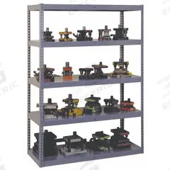 TENNSCO Boltless Shelving: Standalone, Extra-Heavy-Duty, 96 in x 36 in, 96 in Overall Ht, 5 Shelves (MPN RXHS-963696MED GR). Key specifications — Finish: Powder Coated; Maximum Post Load Capacity: 13,000 lb with Beam Evenly Spaced at 24 in; Decking Material: Steel; Color: Medium Gray; Beam Profile: Channel; Brand: TENNSCO; Side Panel: Open.