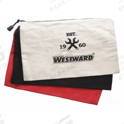 WESTWARD Tool Bag Set: 12 in W x 1 in D x 7 in H, Black/Red/White, Canvas, 3 Inside Pockets - Canvas Flat Zippered Tool Bag Sets