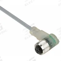 Cordset: M12 Female Right Angle X Bare Wire, 3 Pins, Gray, PVC, 2 m Cable Lg, 3 A Max Current (A) (MPN XZCPV1340L2). Key specifications — Cable Jacket Color: Gray; End 1 Gender: Female; End 1 Mounting Orientation: Right Angle; End 2 Connection Type: Bare Wire; IP Rating: IP67; Brand: TELEMECANIQUE SENSORS; NEMA Rating: 6P; Wire Size: 22 AWG.