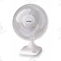 AIR KING Cooling Fan: 12 in Blade Dia, Oscillating, 620 cfm_780 cfm_930 cfm Airflow, Desktop (MPN 9102). Key specifications — Voltage: 120V AC; Oscillation: Oscillating; Number of Speeds: 3; Power Source: Plug-In; Brand: AIR KING.