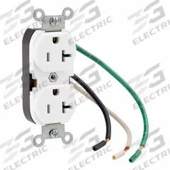 LEVITON Duplex Receptacle Outlet: Duplex, 5-20, White, 125V AC, 20 A, 2 Pole / 3 Wire (MPN 5340-W)