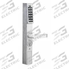 TRILOGY BY ALARM LOCK Electronic Keyless Lock: Proximity and Keypad, Chrome (MPN DL1200ET/26D). Key specifications — Product Type: Electronic Keyless Lock; Manufacturer Part Number: DL1200ET/26D; Access Method: Proximity and Keypad; Key Override Options: Interchangeable Core; Lever Style: Clutch.