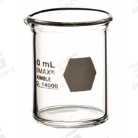 KIMBLE Beaker: 10 mL, 0.03 fl oz, A, Low Form, Type I, Colorless, Borosilicate Glass, Autoclavable (MPN 14000-10). Key specifications — attr1371034: Type I; attr1371051: KIMBLE; attr1371062: Colorless.