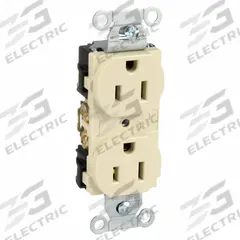 HUBBELL Receptacle: Duplex, 5-15, Ivory, 125V AC, 15 A, 2 Pole / 3 Wire (MPN BR15I)