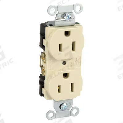HUBBELL Receptacle: Duplex, 5-15, Ivory, 125V AC, 15 A, 2 Pole / 3 Wire (MPN BR15I) - General Purpose Receptacles