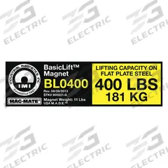 MAG-MATE Replacement Capacity Sticker: 900221, Below-the-Hook Lifting Magnets. Key specifications — Brand: MAG-MATE; Manufacturer Part Number: 900221; Product Type: Capacity Sticker.