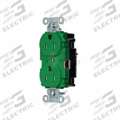 HUBBELL Receptacle: Duplex, 5-15, Green, 125V AC, 15 A, 2 Pole / 3 Wire (MPN 5262STGNTR)