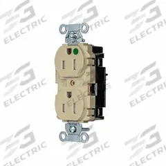 HUBBELL Receptacle: Hospital Grade, Duplex, 5-15R, Ivory, 125V AC, 15 A, 2 Pole / 3 Wire (MPN 8200STITR)