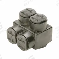 BURNDY Multitap Connector: 2 Port, Double-Sided Entry, 10 AWG – 350 kcmil Wire Size, Black (MPN 1PLD3502). Key specifications — Body Material: Aluminum; Brand: BURNDY.