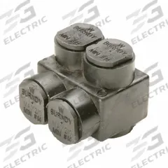 BURNDY Multitap Connector: 2 Port, Double-Sided Entry, 10 AWG – 350 kcmil Wire Size, Black (MPN 1PLD3502). Key specifications — Body Material: Aluminum; Brand: BURNDY.
