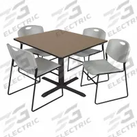CAIN Cafe/Breakroom Table: Laminate, Oak, 29 in Overall Ht - Max, 48 in Overall Wd, 48 in Overall Dp (MPN TB4848NO44GY). Key specifications — attr1039436: CAIN; attr1039447: Black; attr1039448: Metal; attr1039806: Black; attr1039828: Oak; attr1039829: Square; attr1039830: Laminate; attr1039831: Laminate.