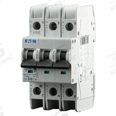 EATON Miniature Circuit Breaker: 2 A Amps, 48/96V DC, 10kA at 277/480V AC, Screw Clamp - C-Curve, 3-Pole UL489 DIN Rail-Mount Miniature Circuit Breakers