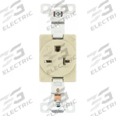 BRYANT Receptacle: Single, 6-20, Ivory, 250V AC, 20 A, 2 Pole / 3 Wire (MPN 5461I)