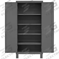 DURHAM MFG Storage Cabinet: 36 in x 24 in x 78 in, Swing Handle & Padlock Hasp, 12 ga Panel Thick (MPN HDC-243678-4S95). Key specifications — attr62698: Gray; attr62736: Welded; attr87895: Legs; attr62693: Assembled; attr62737: Stationary; attr62694: Adjustable; attr62695: Powder Coated; attr62696: Steel.
