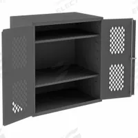 DURHAM MFG Storage Cabinet: 36 in x 24 in x 42 in, 2 Adj Shelves, Swing Handle & Keyed, Frame, Gray (MPN EMDC-362442-95). Key specifications — Brand: DURHAM MFG; Body Panel Type: Ventilated; Base Type: Frame; Cabinet Color: Gray; Frame Assembled: Assembled.