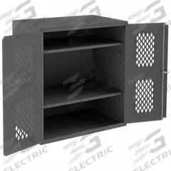 DURHAM MFG Storage Cabinet: 36 in x 24 in x 42 in, 2 Adj Shelves, Swing Handle & Keyed, Frame, Gray (MPN EMDC-362442-95). Key specifications — Brand: DURHAM MFG; Body Panel Type: Ventilated; Base Type: Frame; Cabinet Color: Gray; Frame Assembled: Assembled.