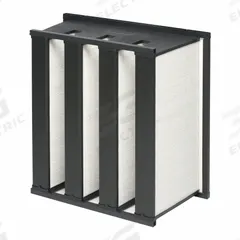 GRAINGER V-Bank Air Filter: 24 in x 24 in x 12 in, Fiberglass, Double Header, 4 Vs, MERV 14 (MPN 3018421-024). Key specifications — Brand: GRAINGER; Frame or Header Material: Plastic; Media Material: Fiberglass; Filters Out: Copier Toner.