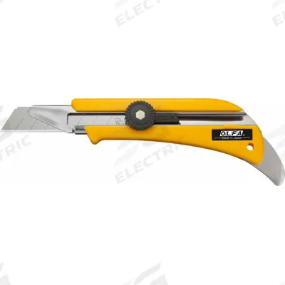 OLFA Utility Knife: 7 in Overall Lg, Plain, 8 Segments, 1 Blades Stored, Yellow - 18mm Blade Snap-Off Knives