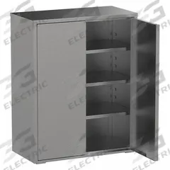 JAMCO Storage Cabinet: 36 in x 24 in x 61 in, Paddle Handle & Keyed, 18 ga Panel Thick, Shelves (MPN KF236). Key specifications — Cabinet Color: Gray; Method of Construction: Welded; Assembled: Assembled; Mobility: Stationary; Adjustable Shelves: Adjustable; Cabinet Finish: Polished; Cabinet Material: Stainless Steel; Brand: JAMCO.