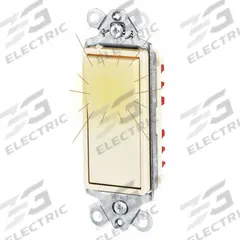 BRYANT Wall Switch: Rocker Switch, Single Pole, Maintained, Ivory, 120/277V AC, 20 A (MPN 9901GLI). Key specifications — Illuminated: Yes; Voltage Rating: 120/277V AC.