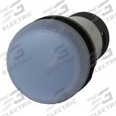 EATON Flush Panel Light: 22 mm Panel Mounting Hole Dia, LED, White, Flush Head, C22 (MPN C22-L-W-24). Key specifications — Brand: EATON; Electrical Connection: Terminal Clamp.