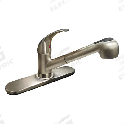 DOMINION FAUCETS Low Arc Pull Out Kitchen Faucet: Gold, Metal, Single-Post, Deck - Single-Post Kitchen Faucets