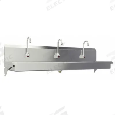 SANI-LAV Hands-Free Wash Station: 3 Stations, 5 in Bowl Dp, 65 in Bowl Lg, 16 1/2 in Bowl Wd - Three-Station Wall-Mounted Wash Stations with Faucets
