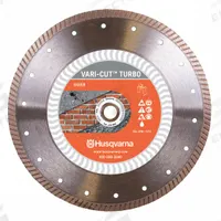 HUSQVARNA Diamond Saw Blade: Brick/Concrete/Granite/Marble/Stone, 4 in Blade Dia., Wet/Dry, Better (MPN Vari-Cut Turbo 4). Key specifications — attr1097734: Wet/Dry; attr1097738: Tile Saw; attr1097751: HUSQVARNA.