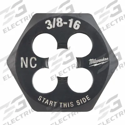MILWAUKEE Hex Threading Die: 3/8"-16 UNC, 1 in Hex Wd, Black Oxide Carbon Steel (MPN 49-57-5348) - Solid Hex Rethreading Dies