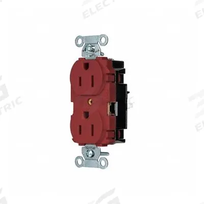HUBBELL Receptacle: Duplex, 5-15, Red, 125V AC, 15 A, 2 Pole / 3 Wire (MPN BR15STR) - General Purpose Receptacles