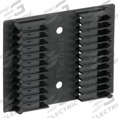 PANNET Splice Sleeve Holder: 2 1/2 in Overall Dp, 3 1/8 in Overall Wd, 1/2 in Overall Ht, Black (MPN FSC24). Key specifications — Color: Black; Includes: Clear Cover; Brand: PANNET; Material: Plastic; Product Type: Fiber Splice Holder.