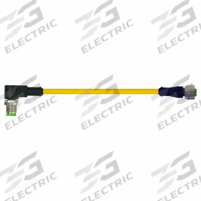MURRELEKTRONIK Cordset: M12 Male Right Angle X M12 Female Straight, 4 Pins, Yellow, TPE - Double-Ended Cordsets with TPE Jacket for Heaviest-Duty Applications