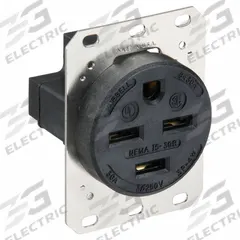 HUBBELL Receptacle: Single, 15-30, Black, 250V AC, 30 A, 3 Pole / 4 Wire (MPN HBL8430A)