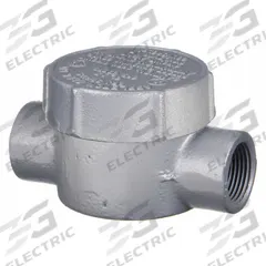 Conduit Outlet Body: Iron, GRJ, 1/2 in Trade Size, C Body, 7.3 cu in Body Capacity (MPN GRJC50). Key specifications — Series: For Round Body; Compatible Conduit Trade Size: 1/2 in; Thread Gender: Female; Hub Style: Threaded; Cover Included: Yes; Body Style: C; Connection Type: Threaded; Back Type: Round.