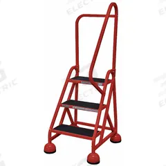 COTTERMAN Rolling Ladder: 2.3 ft Platform Ht, Partially Assembled, Steel, Wt-Actuated Auto-Lock (MPN ST-323 A2 C6 P5). Key specifications — Includes Handrails: Handrails Included; Material: Steel; Brand: COTTERMAN; Color: Red.