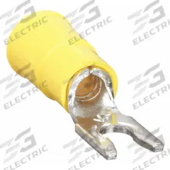 3M Fork Terminals: Yellow, Vinyl, #6 Stud Size, 12 AWG – 10 AWG Wire Range, Locking Fork, 1,000 V (MPN MV10-6FLX). Key specifications — Barrel Style: Funnel; Manufacturer Part Number: MV10-6FLX; Brand: 3M; Series: TH.