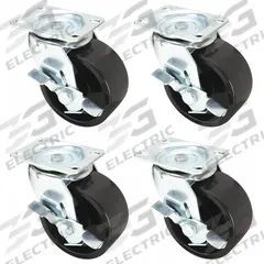 APPROVED VENDOR Plate Casters: Rigid/Swivel, Side Brake, Polyolefin, 4 in Wheel Dia, Plain, 4 PK (MPN 22W971). Key specifications — Wheel Bearing Type: Plain; Wheel/Tread Color: Black; Brand: APPROVED VENDOR; Caster Type: Swivel with Brake.